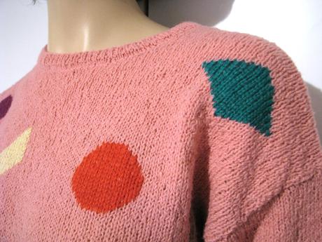 Ružový štrikovaný vzorovaný pulóver, s