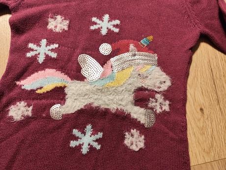 Pletené šaty s vianočným jednorožcom veľ. 116/122, bonprix,122