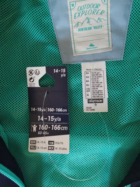 Detská nepremokavá bunda mh500 na turistiku, quechua,164