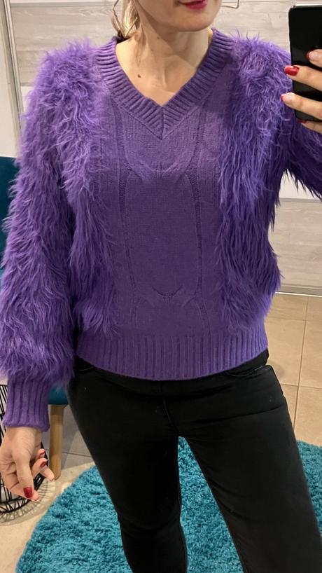 Dámsky huňatý sveter fialový l/xl, l / xl