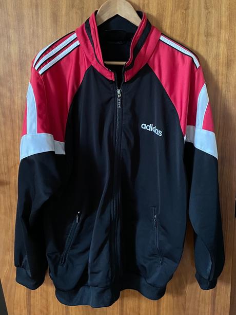 Čierno-červená mikina na zips s logom športová, adidas,m