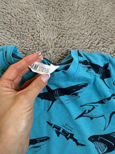 Tričko zo žralokmi hm 110/116 +kratasy lindex, h&m,110