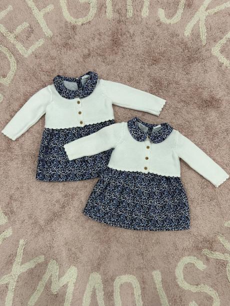 Kvetinkové šaty s bielym svetríkom, 74