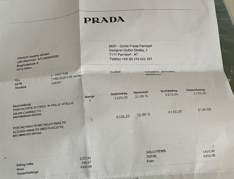 Prada prívesok s dokladom o kúpe, prada