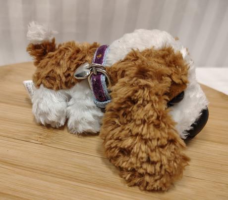 Plyšový hnedo biely psík obojok so srdiečkom 13 cm, 