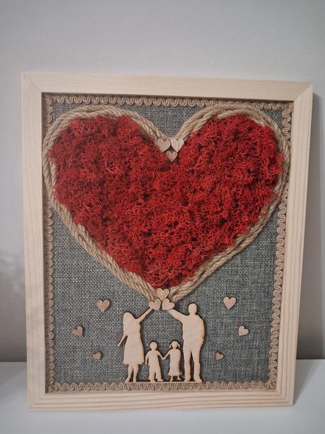 Machový obraz červené srdce, 