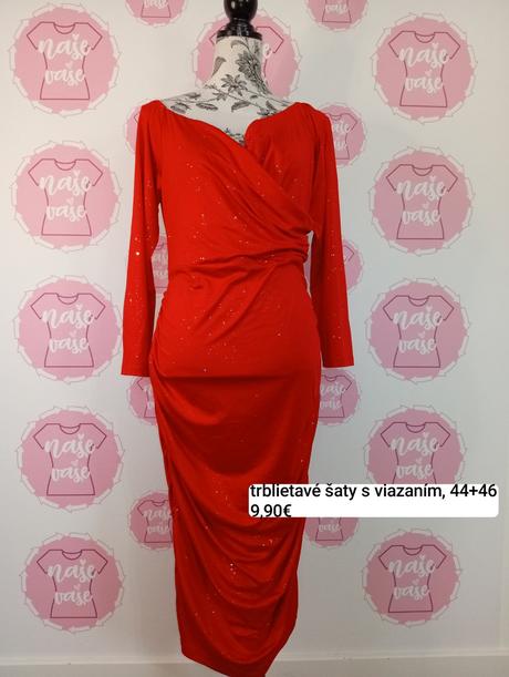 Červené trblietavé šaty s viazaním, 44