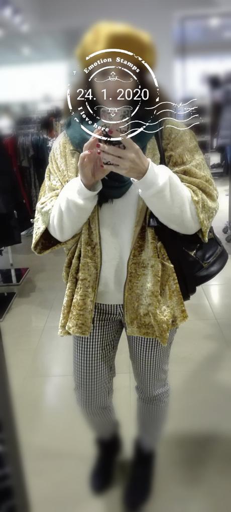 Kardigan zamatovy zlaty ovwrsize, 40