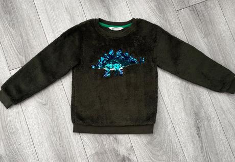 Huňatá glitrovaná dinko mikina veľ. 122/12d, h&m,128