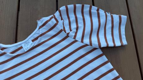 Pruhované tričko s nariaseným rukávom zara, zara,128