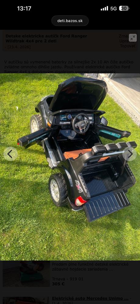 Detske elektricke autíčk ford ranger wildtrak 4x4, 