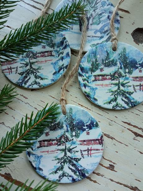 Vianočné ozdoby zasnežená krajinka 4ks,