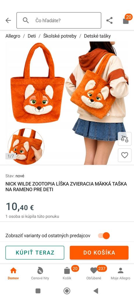 Kabelka, plyšová taška zootropilos, 