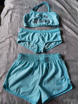 Novy mentolovy 3 set plavky so sortkami, kik,<50
