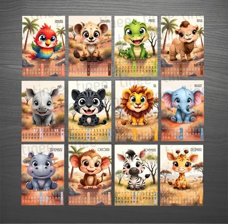 Safari zvieratká- detský kalendár a4,a3,a2,