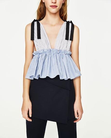 Zara košeľová modrobiela peplum blúzka s pásikmi, zara,xs