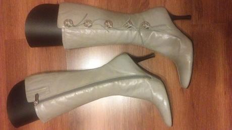 Kabát sivý vlnený a čižmy kožené sivé č. 36, 36