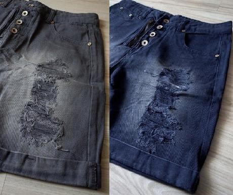 Rifľové kraťasi, modré a šedé, v. m, m