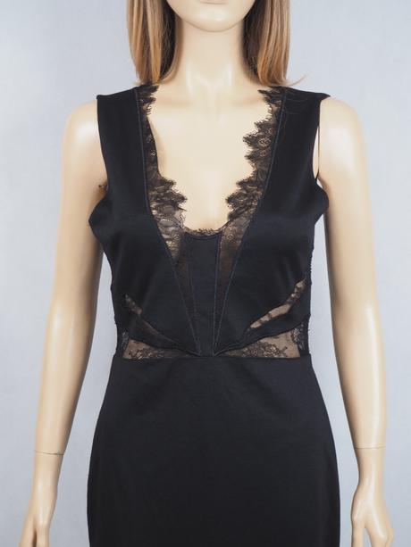 Kvalitné čierne šaty s čipkou rebecca stella, m