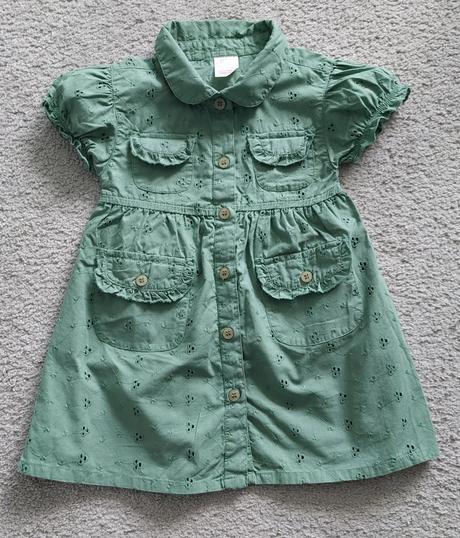 Zelené khaki madeirové šaty 12-18 mes., 80