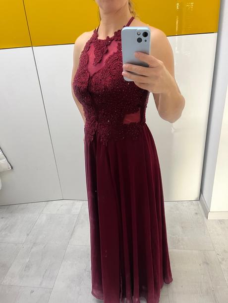 Vinovocervene spolocenske saty, xs