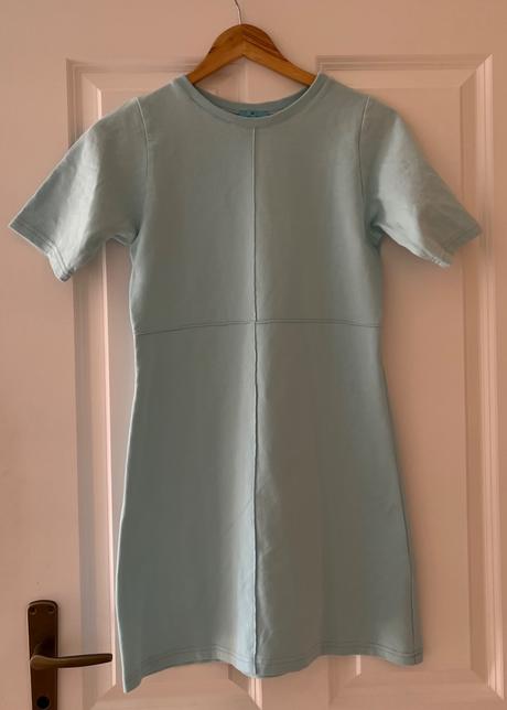 Nenosené tyrkysové minišaty/tričko plačková xs/34, xs