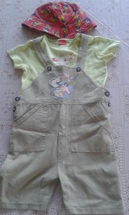 Kraťasy,tričko a klobučik vel.9-12m., 68–80