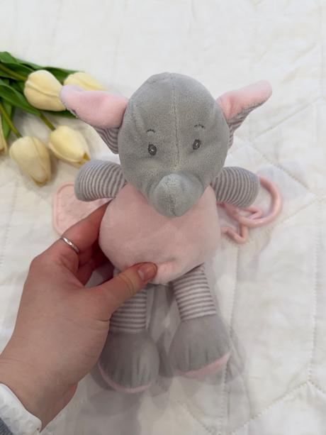 Rozkošný plyšový sloník s hryzátkom pre bábätko, 