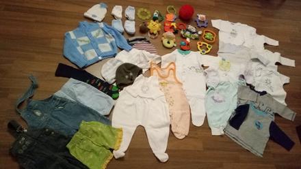 Balík oblečenia 0-6m a hračiek, 50–62