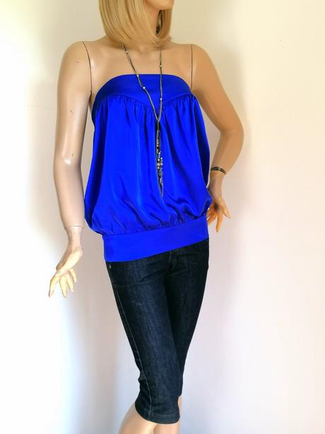 Letný top z modrého hodvábu, s
