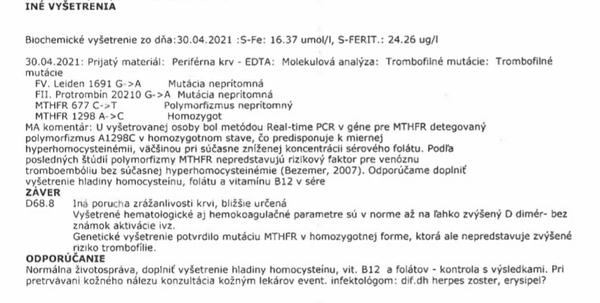 Výsledky z hematologického vyšetrenia