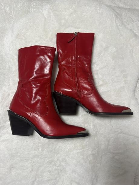 Červené kožené kozačky zn. zara, zara,40