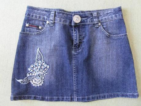 Riflová suknička so striebornými flitrami, s