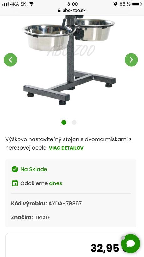 Výškovo nastaviteľný stojan s 2 miskami, 