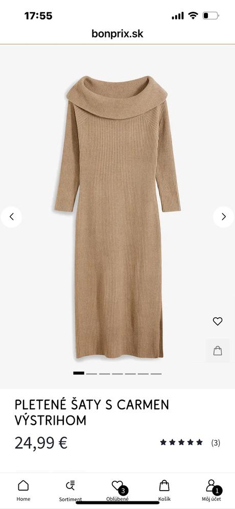 Pletené šaty s carmen výstrihom 44/46, bonprix,44