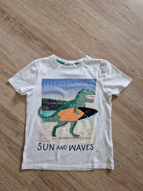 Tričko dinosaurus s pretacivymi flitrami 128, h&m,128