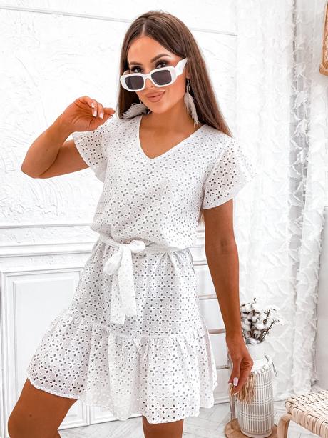 Dámske madeirové šaty s opaskom biela, l / m / s / xl