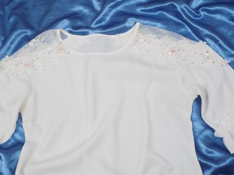 Kvalitný biela blúzka s čipkou, 40