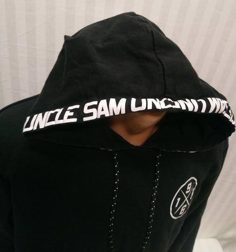 Pánska čierna mikina klokanka s nápismi, uncle sam, l