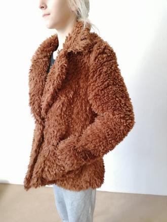 Hnedý hunaty chlpatý kabát h&m č. xs, h&m,xs