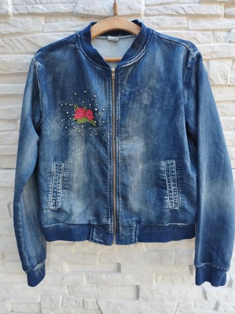 Riflová bunda s vyšívkou, xl