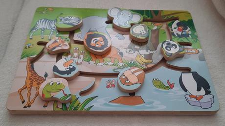 Drevený zvieratkový hlavolam/labyrint, 