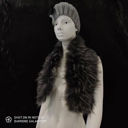 Kožušinový golier - 90 cm - čierno šedý melírový, 