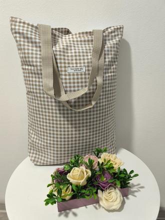 Taška kocky hnedé s bielym, 