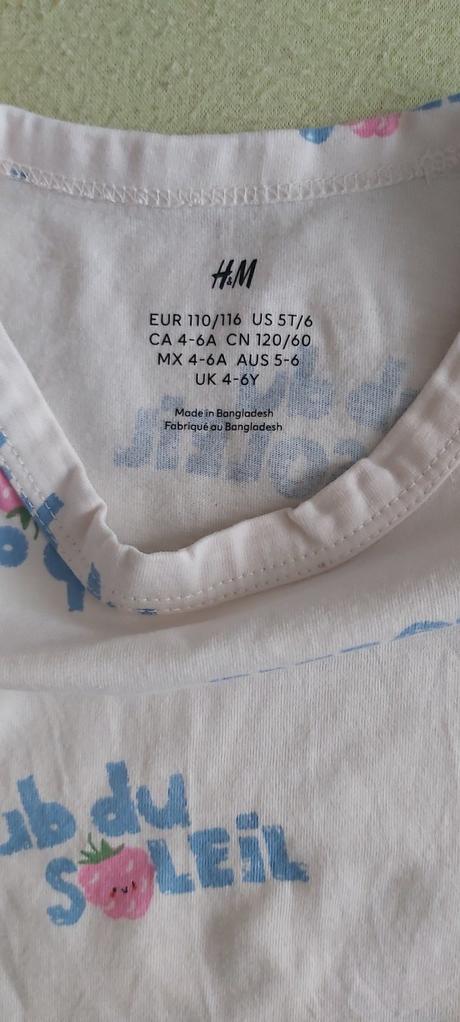 Tričko text a jahoda h&m 110/116, h&m,110