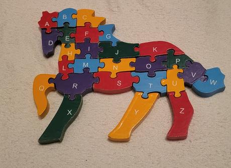 Drevené puzzle kôň, čísla a abeceda, 